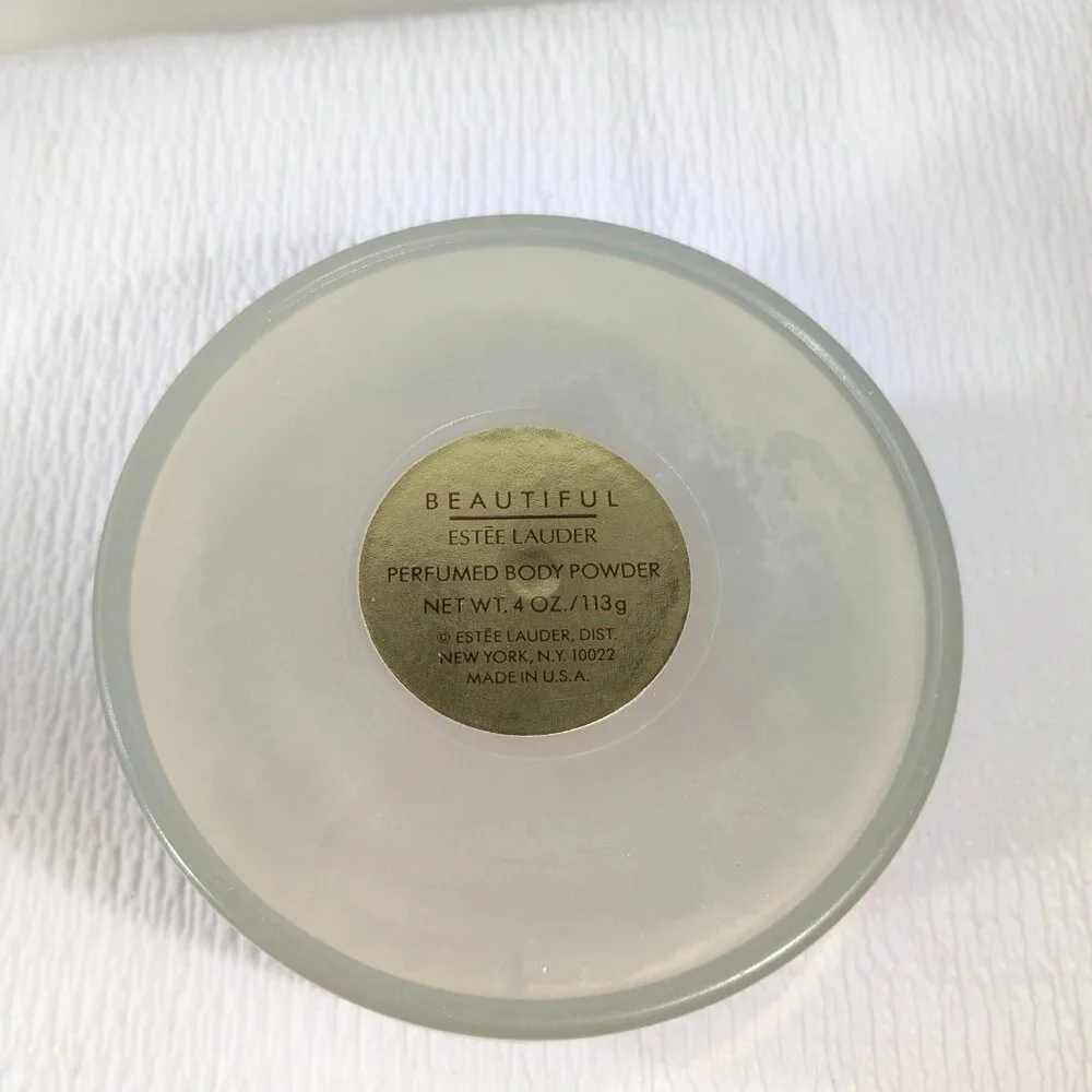 Vintage Estee Lauder Beautiful Perfumed Body Powder EMPTY container box w/ puff